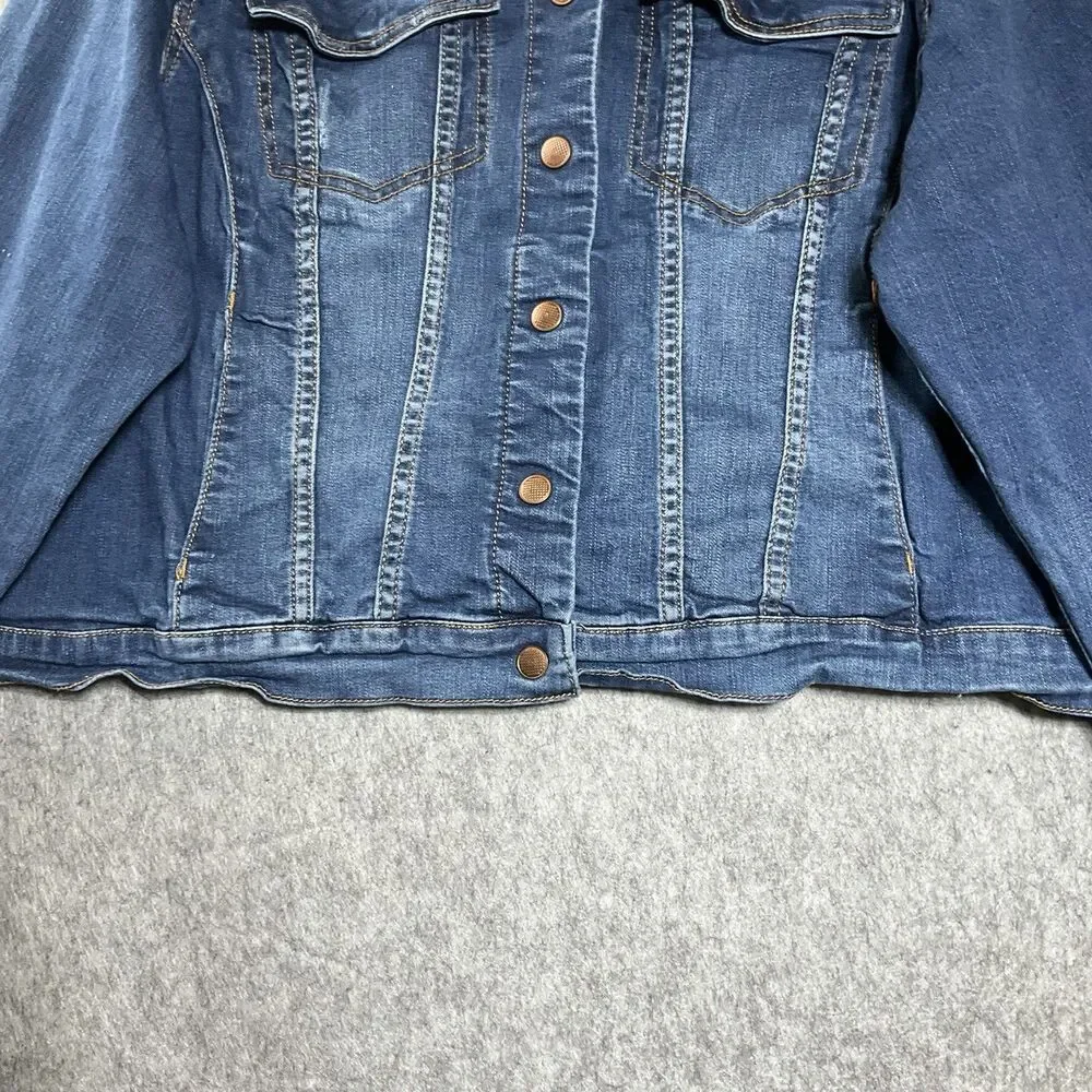 Lane Bryant Denim Jacket Womens 24 Blue Distressed Stretch Button Front Pockets